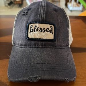 Distressed Navy and tan "Blessed" Women's Ball Cap